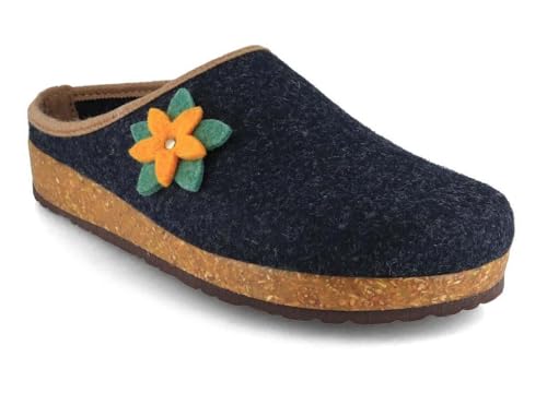 Tuffeln Blumig Filz-Pantoffeln Damen Clogs vegane Hausschuhe mit Korkfußbett und Filz-Blumen Applikation, 40 von Tuffeln