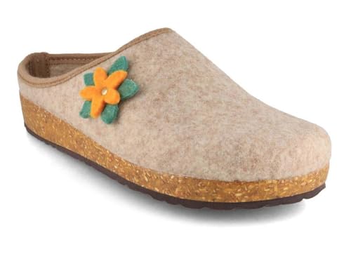 Tuffeln Blumig Filz-Pantoffeln Damen Clogs vegane Hausschuhe mit Korkfußbett und Filz-Blumen Applikation, 41 von Tuffeln