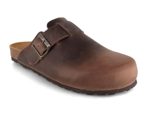 Tuffeln Leder-Clogs Helgoland mit weichem Korkfußbett bequeme Hausschuhe & Pantoletten für Damen & Herren, Braun Gr. 42 von Tuffeln