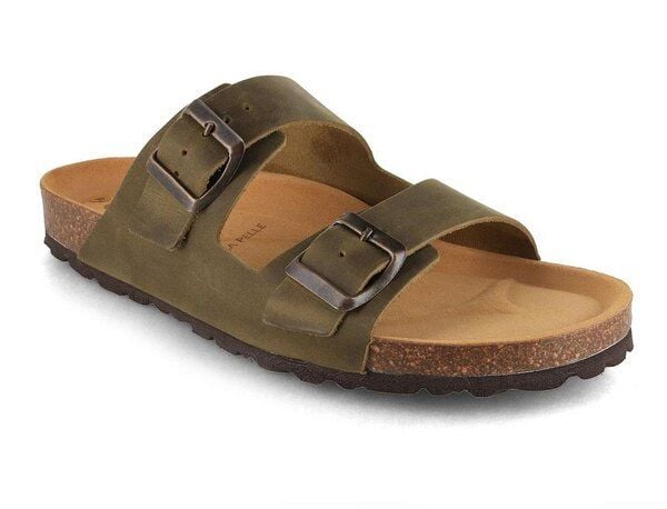 Tuffeln Leder-Pantoletten Föhr mit weichem Kork-Fußbett Zweischnaller-Sandalen von Tuffeln