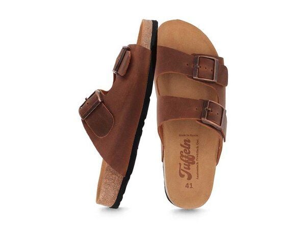 Tuffeln Leder-Pantoletten Norderney mit anatomischem Kork-Fußbett Zweischnaller-Sandalen von Tuffeln