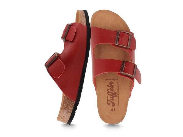 Tuffeln Leder-Pantoletten Norderney mit anatomischem Kork-Fußbett Zweischnaller-Sandalen von Tuffeln