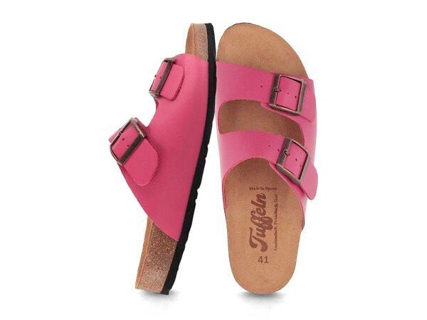 Tuffeln Leder-Pantoletten Norderney mit anatomischem Kork-Fußbett Zweischnaller-Sandalen von Tuffeln