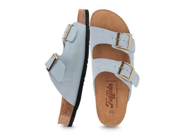 Tuffeln Leder-Pantoletten Norderney mit anatomischem Kork-Fußbett Zweischnaller-Sandalen von Tuffeln