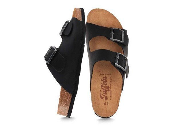 Tuffeln Leder-Pantoletten Norderney mit anatomischem Kork-Fußbett Zweischnaller-Sandalen von Tuffeln