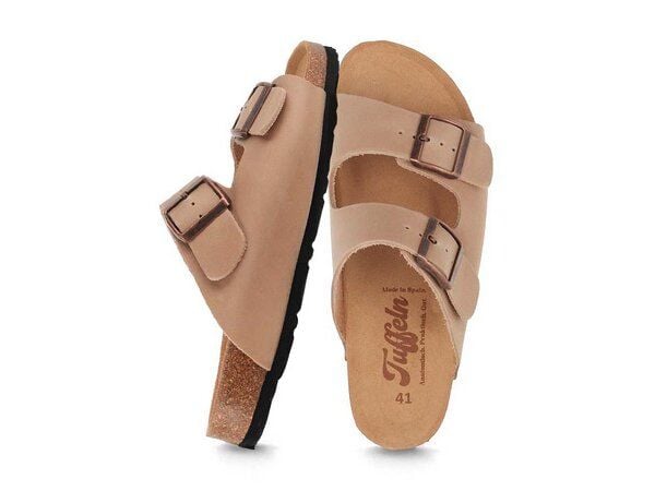 Tuffeln Leder-Pantoletten Norderney mit anatomischem Kork-Fußbett Zweischnaller-Sandalen von Tuffeln