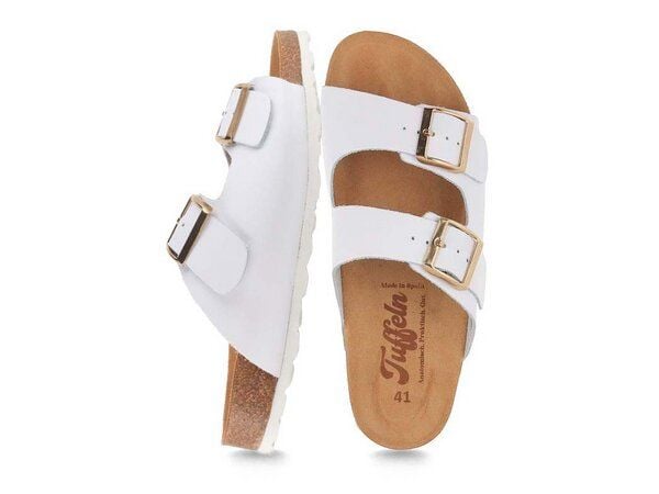 Tuffeln Leder-Pantoletten Norderney mit anatomischem Kork-Fußbett Zweischnaller-Sandalen von Tuffeln