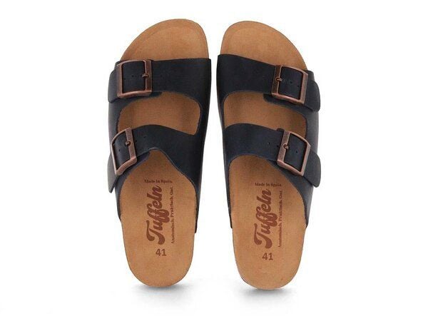 Tuffeln Leder-Pantoletten Norderney mit anatomischem Kork-Fußbett Zweischnaller-Sandalen von Tuffeln