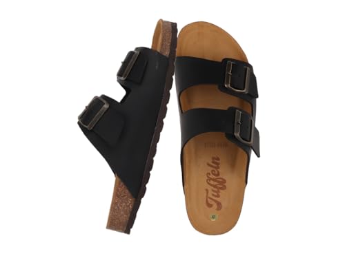 Tuffeln Leder-Sandalen Föhr mit weichem Korkfußbett Zweischnaller Pantoletten, Anthrazit Gr. 42 von Tuffeln