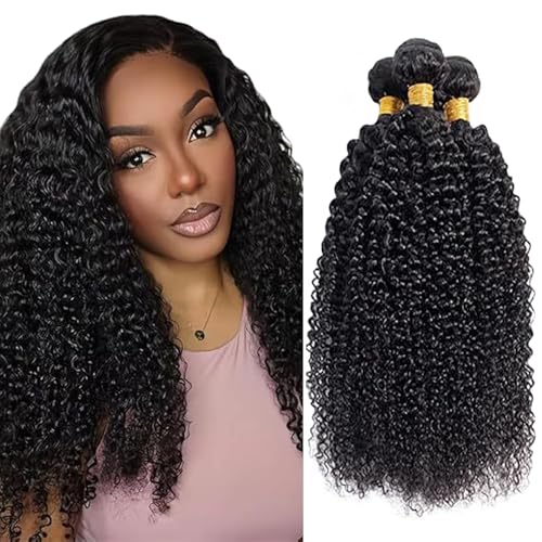 Tuheerst 24 24 24 Inch Kinky Curly Human Hair Bundles 1B Natural Black Menschliches Haar Human Hair Extensions Unprocessed Echthaar Tressen Double Weft Remy Hair for Woman 3 Bundle Total 300g von Tuheerst