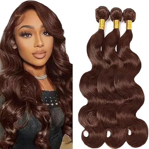 Tuheerst 34 34 34 Inch Body Wave Human Hair Bundles #4 Chocolate Brown Menschliches Haar Human Hair Extensions Unprocessed Echthaar Tressen Double Weft Remy Hair for Woman 3 Bundle Total 300g von Tuheerst