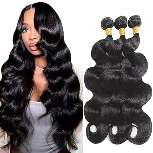 Tuheerst Body Wave Human Hair Bundles 1B Natural Black Menschliches Haar Human Hair Extensions Unprocessed Echthaar Tressen Double Weft Remy Hair for Woman 3 Bundle Total 300g 14 14 14 Inch von Tuheerst