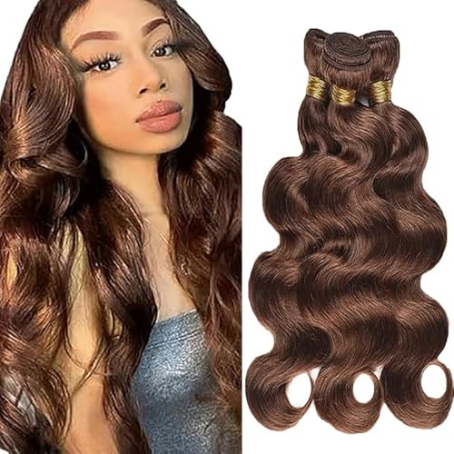 Tuheerst Echthaar Tressen Human Hair Bundles #4 Chocolate Brown Menschliches Haar Extensions Echthaar Double Weft Body Wave Human Hair Extensions 3 Bundles Remy Hair for Woman 18 18 18 Zoll von Tuheerst