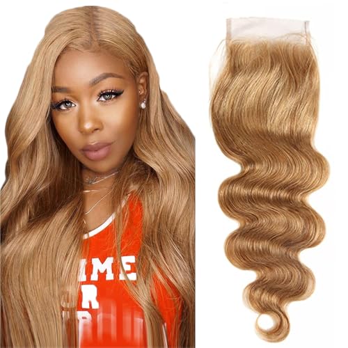 Tuheerst Body Wave Human Hair Closure 4X4 Lace Closure Menschliches Haar Blonde Remy Hair Pre Bleached Knots with Baby Hair Free Part for Woman 22 Inch von Tuheerst