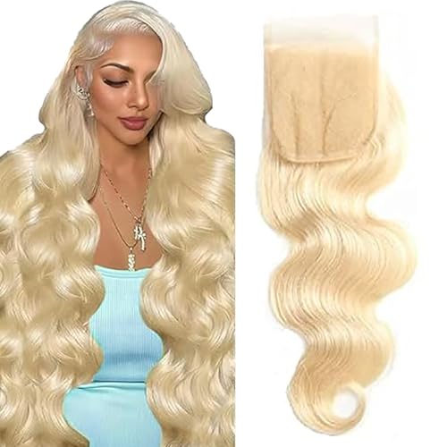 Tuheerst Body Wave Human Hair Closure 4X4 Lace Closure Menschliches Haar #613 Blonde Remy Hair Pre Bleached Knots with Baby Hair Free Part for Woman 14 Inch von Tuheerst