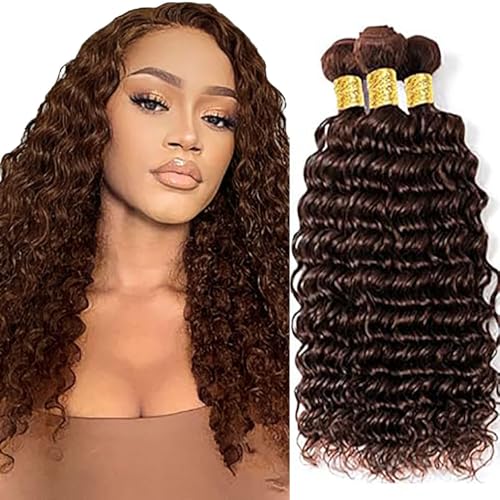 Tuheerst Deep Wave Human Hair Bundles #4 Chocolate Brown Menschliches Haar Human Hair Extensions Echthaar Tressen Bündel 3 Bundles Double Weft Remy Hair for Woman 32 32 32 Zoll von Tuheerst
