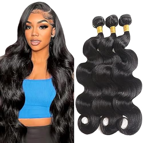 Tuheerst Echthaar Tressen Human Hair Bundles Natural Black Menschliches Haar Extensions Echthaar Double Weft Body Wave Human Hair Extensions 3 Bundles Remy Hair for Woman 12 12 12 Zoll von Tuheerst