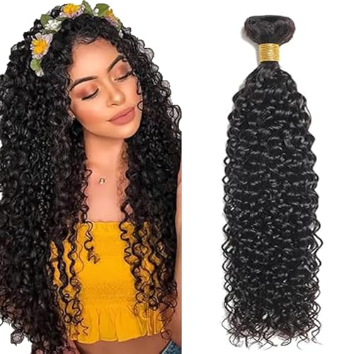 Tuheerst Echthaar Tressen Human Hair Bundles Natural Black Menschliches Haar Extensions Echthaar Double Weft Curly Wave Human Hair Extensions Single Bundle Remy Hair for Woman 16 Zoll von Tuheerst