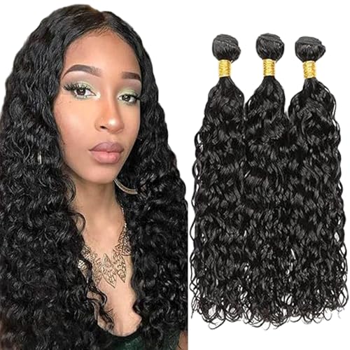 Tuheerst Echthaar Tressen Human Hair Bundles Natural Black Menschliches Haar Extensions Echthaar Double Weft Water Wave Human Hair Extensions 3 Bundles Remy Hair for Woman 12 12 12 Zoll von Tuheerst