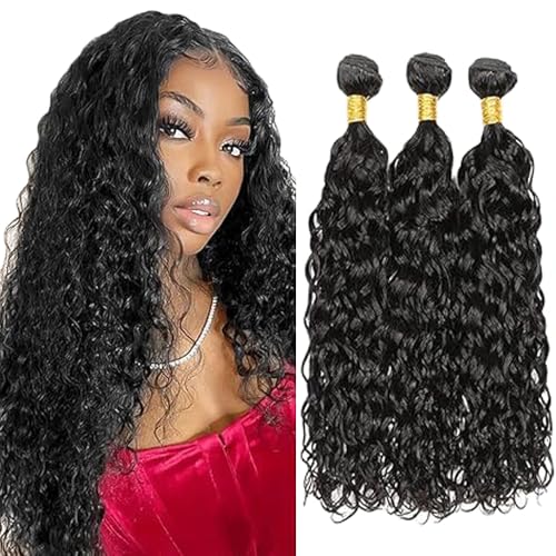 Tuheerst Echthaar Tressen Human Hair Bundles Natural Black Menschliches Haar Extensions Echthaar Double Weft Water Wave Human Hair Extensions 3 Bundles Remy Hair for Woman 14 14 14 Zoll von Tuheerst