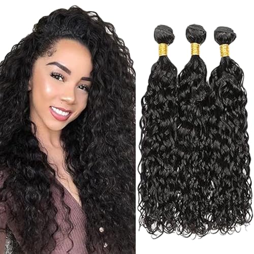 Tuheerst Echthaar Tressen Human Hair Bundles Natural Black Menschliches Haar Extensions Echthaar Double Weft Water Wave Human Hair Extensions 3 Bundles Remy Hair for Woman 34 34 34 Zoll von Tuheerst