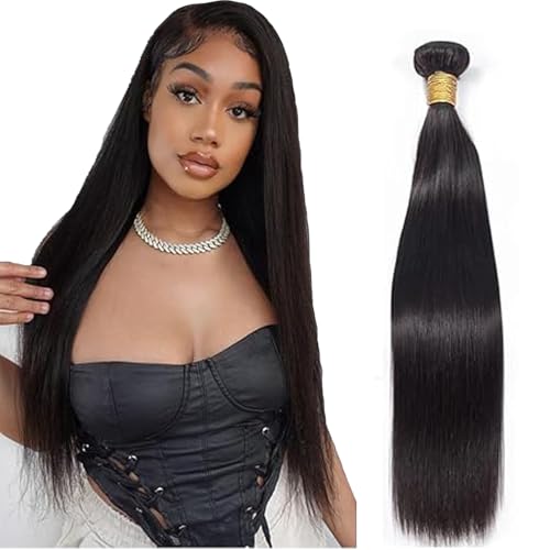 Tuheerst Straight Human Hair Bundles Natural Black Menschliches Haar Human Hair Extensions Echthaar Tressen Bündel Single Bundle Double Weft Remy Hair for Woman 20 Zoll von Tuheerst