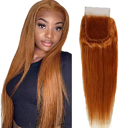 Tuheerst Straight Human Hair Closure 4X4 Lace Closure Menschliches Haar Brown Remy Hair Pre Bleached Knots with Baby Hair Free Part for Woman 16 Inch von Tuheerst