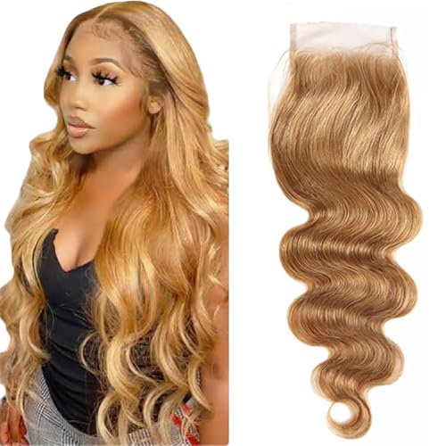 Tuheerst Body Wave Human Hair Closure 4X4 Lace Closure Menschliches Haar Blonde Remy Hair Pre Bleached Knots with Baby Hair Free Part for Woman 20 Inch von Tuheerst