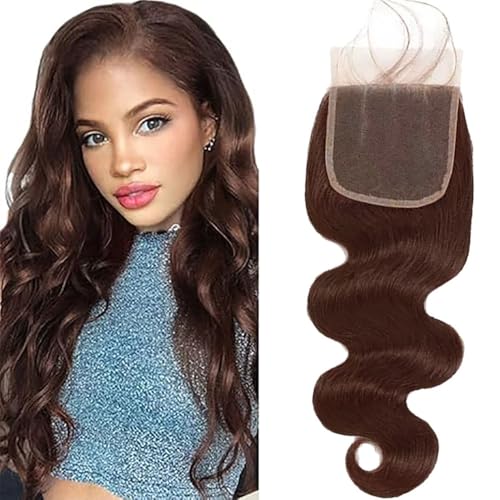 Tuheerst Body Wave Human Hair Closure 4X4 Lace Closure Menschliches Haar #4 Chocolate Brown Remy Hair Pre Bleached Knots with Baby Hair Free Part for Woman 20 Inch von Tuheerst