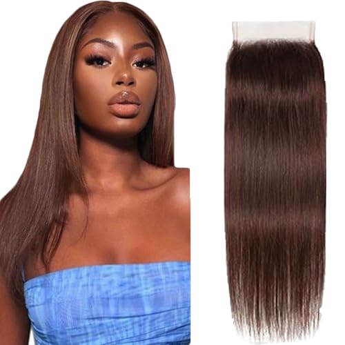 Tuheerst Straight Human Hair Closure 4X4 Lace Closure Menschliches Haar #4 Chocolate Brown Remy Hair Pre Bleached Knots with Baby Hair Free Part for Woman 20 Inch von Tuheerst