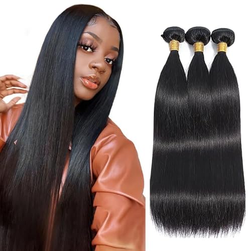 Tuheerst Straight Human Hair Bundles 1B Natural Black Menschliches Haar Human Hair Extensions Unprocessed Echthaar Tressen Double Weft Remy Hair for Woman 3 Bundle Total 300g 18 18 18 Inch von Tuheerst