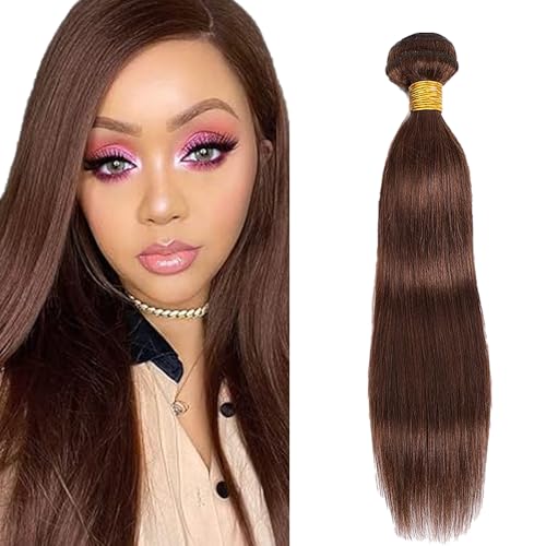 Tuheerst Straight Human Hair Bundles #4 Chocolate Brown Menschliches Haar Human Hair Extensions Unprocessed Echthaar Tressen Double Weft Remy Hair for Woman 100g/pc 16 Inch von Tuheerst