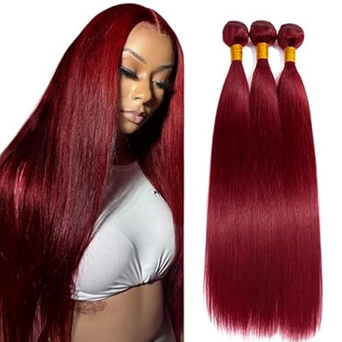 Tuheerst Straight Human Hair Bundles #99J Burgundy Menschliches Haar 3 Bundles 50g/PC Human Hair Extensions Echthaar Tressen Bündel Double Weft Remy Hair for Woman 16 18 20 Zoll von Tuheerst