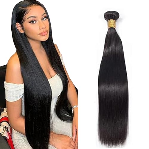 Tuheerst Straight Human Hair Bundles Natural Black Menschliches Haar Human Hair Extensions Echthaar Tressen Bündel Single Bundle Double Weft Remy Hair for Woman 32 Zoll von Tuheerst