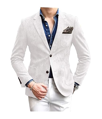 Herren Blazer Wildleder Jacke Casual 2 Knöpfe Sport Mantel Lederanzug Slim Fit, Weiss/opulenter Garten, 5XL von Tuikayoo