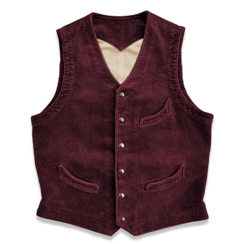 Tuikayoo Herren Cord Anzug Weste Business Formal Weste Vintage Weste Western Cowboy Party Hochzeit Weste（Burgund，XL） von Tuikayoo