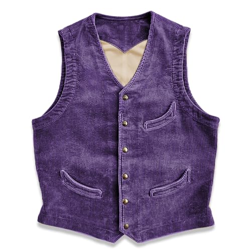 Tuikayoo Herren Cord Anzug Weste Business Formal Weste Vintage Weste Western Cowboy Party Hochzeit Weste（Lila，L） von Tuikayoo