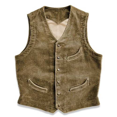 Tuikayoo Herren Cord Anzug Weste Business Formal Weste Vintage Weste Western Cowboy Party Hochzeit Weste（Olivgrün，XXL） von Tuikayoo