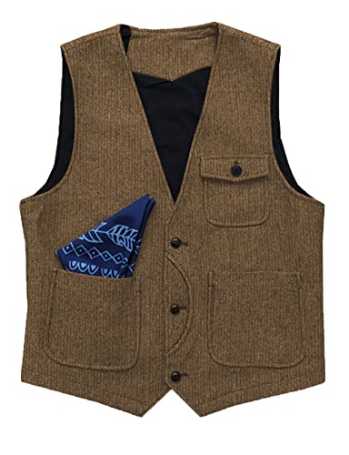 Tuikayoo Herren Herringbone Anzug Weste Wolle Formal Business Tweed Prom Weste Trauzeuge(XL, Braun) von Tuikayoo