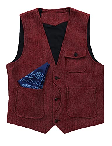 Tuikayoo Herren Herringbone Anzug Weste Wolle Formal Business Tweed Prom Weste Trauzeuge(XL, Burgund) von Tuikayoo