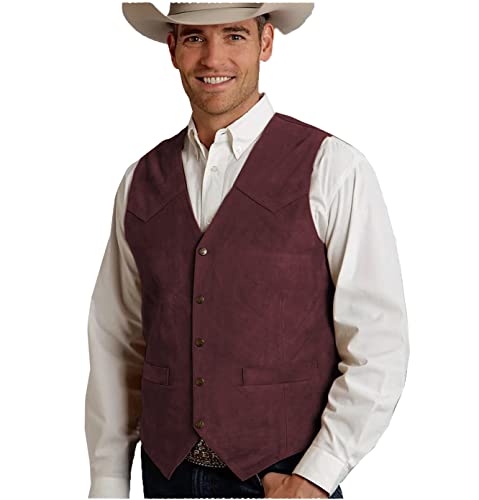 Tuikayoo Herren Lederweste Anzug Weste Wildleder Western Cowboyweste Regular Fit(Burgundisch,L) von Tuikayoo