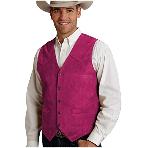 Tuikayoo Herren Lederweste Anzug Weste Wildleder Western Cowboyweste Regular Fit(Fuchsia,L) von Tuikayoo