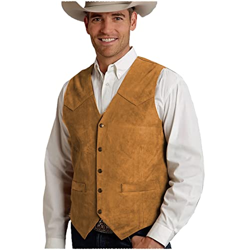 Tuikayoo Herren Lederweste Anzug Weste Wildleder Western Cowboyweste Regular Fit(Gold,3XL) von Tuikayoo