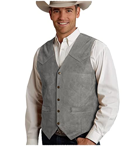 Tuikayoo Herren Lederweste Anzug Weste Wildleder Western Cowboyweste Regular Fit(Grau,XXL) von Tuikayoo