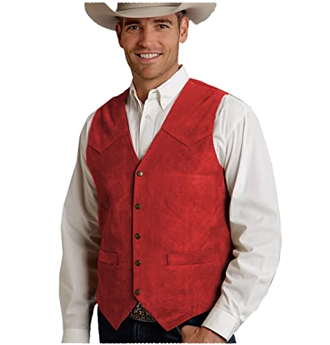 Tuikayoo Herren Lederweste Anzug Weste Wildleder Western Cowboyweste Regular Fit(Rot,3XL) von Tuikayoo