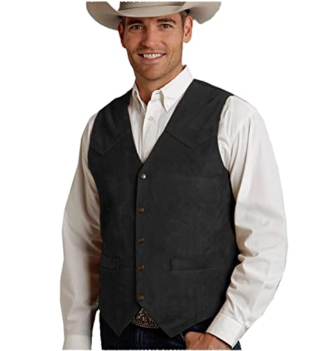 Tuikayoo Herren Lederweste Anzug Weste Wildleder Western Cowboyweste Regular Fit(Schwarz,XL) von Tuikayoo