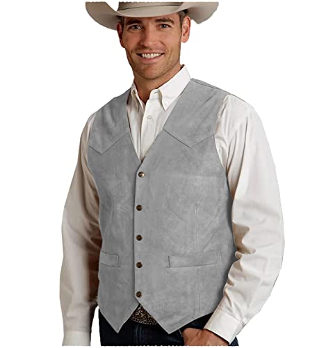 Tuikayoo Herren Lederweste Anzug Weste Wildleder Western Cowboyweste Regular Fit(Silber,XL) von Tuikayoo