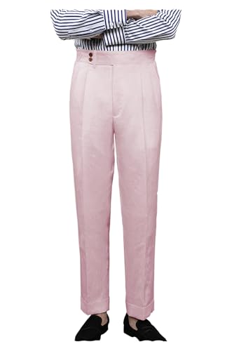 Tuikayoo Herren Leinenhose Sommerhose Freizeithose Einfarbig Hose Lang für Männer Strandhose Urlaub Alltag(Rosa,32W*32L) von Tuikayoo