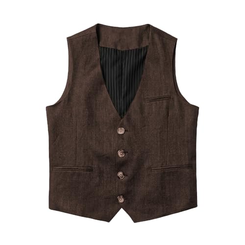 Tuikayoo Herren Leinenweste Sommer Strand Casual Business Anzug Westen slim fit formale Waistcoat（Kaffee，XXL） von Tuikayoo