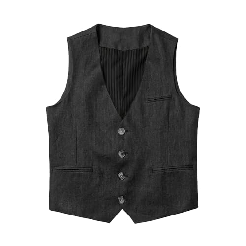 Tuikayoo Herren Leinenweste Sommer Strand Casual Business Anzug Westen slim fit formale Waistcoat（Schwarz，XXXL） von Tuikayoo